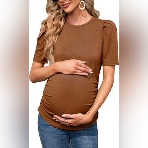 Maternity Shirt NEW Ruched Side Puff Sleeve, Never Worn